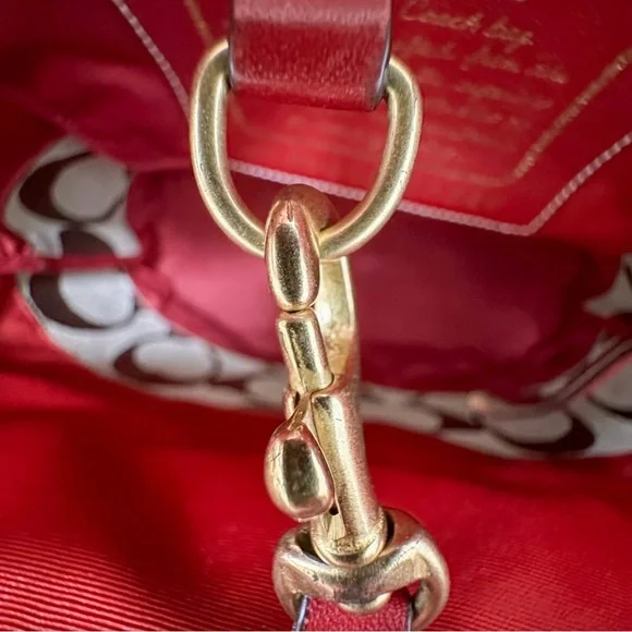 Coach Signature Jacquard Burgundy Sripe Tote With Leather Trim Y2K - Picture 8 of 12